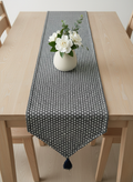 Monochrome Tassel Table Runner front view- Premium Home Decor by Moraari