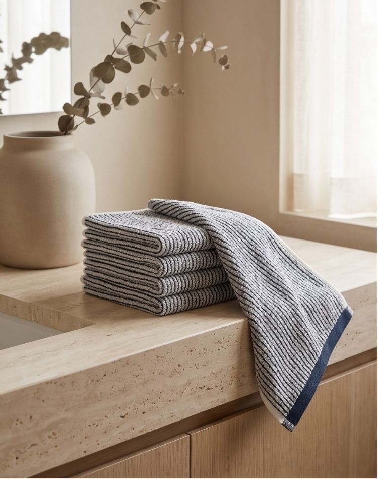 Navy Stripe Face Towel - Set of 4