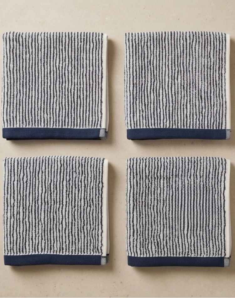 Navy Stripe Face Towel - Set of 4