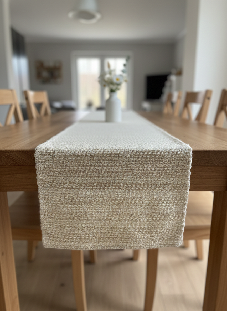 Oatmeal Pebble Jute Table Runner - XL - Premium Home Decor by Moraari