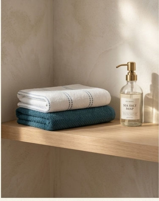 Oceanic Chevron & Dash Hand Towel -folded