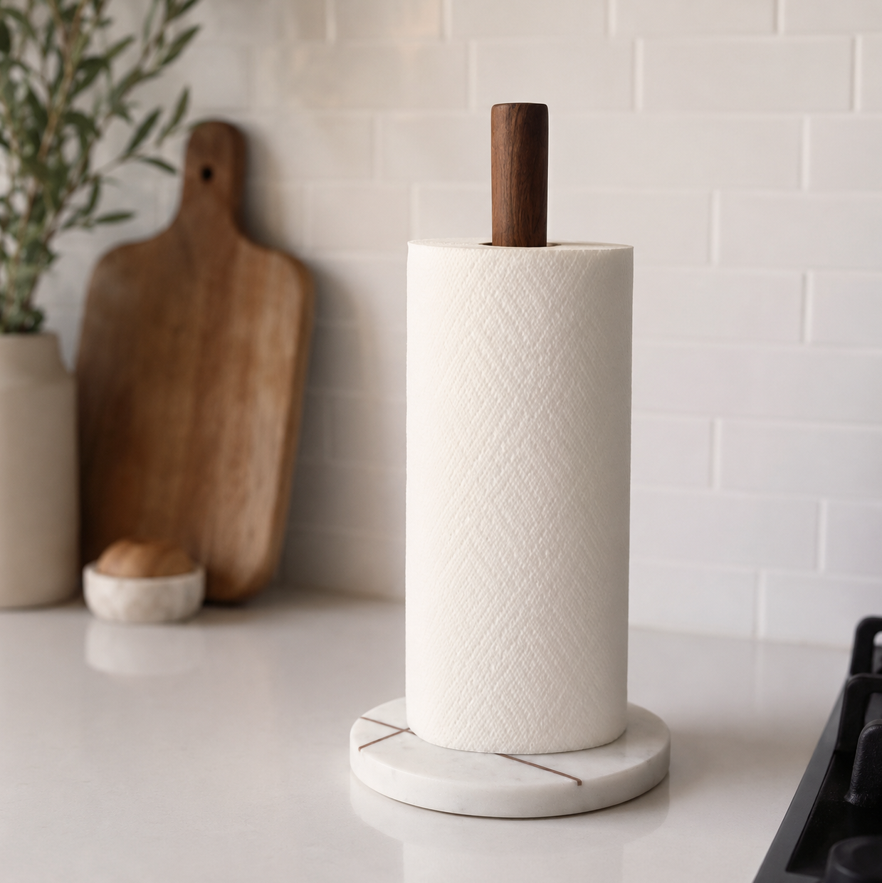 Stambha Marble & Wood Paper Towel Holder
