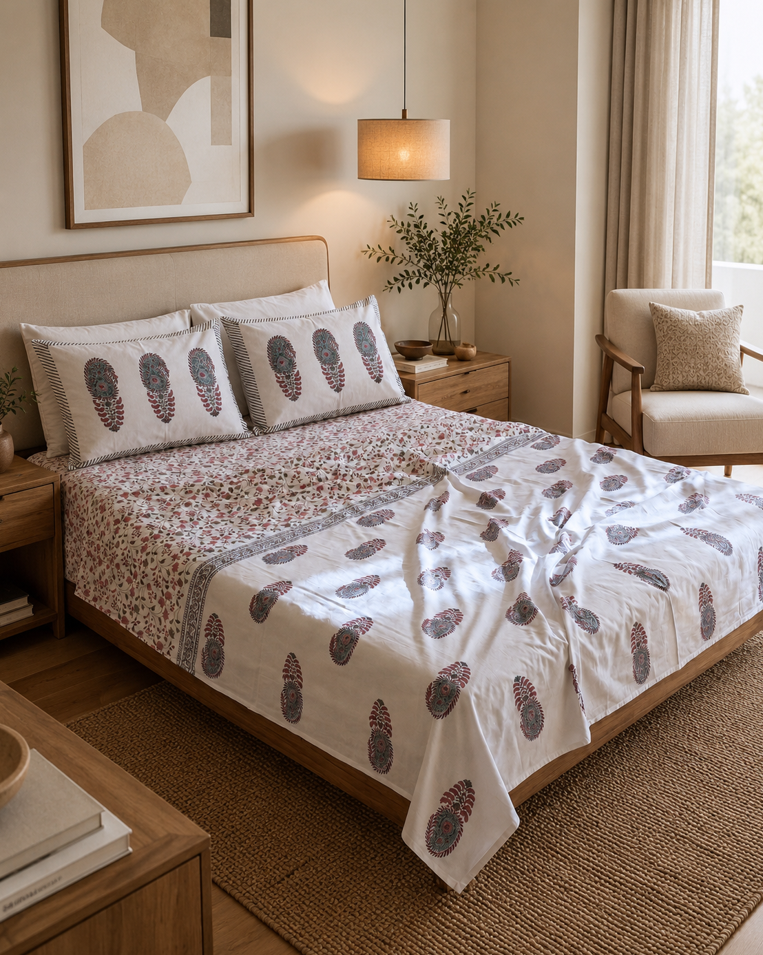 Pink Paisley Cotton Percale Bedsheet - King
