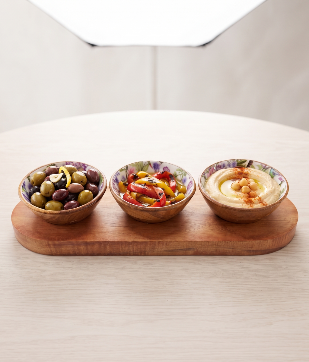 Zuri 3-Bowl Snack Platter - Mango Wood