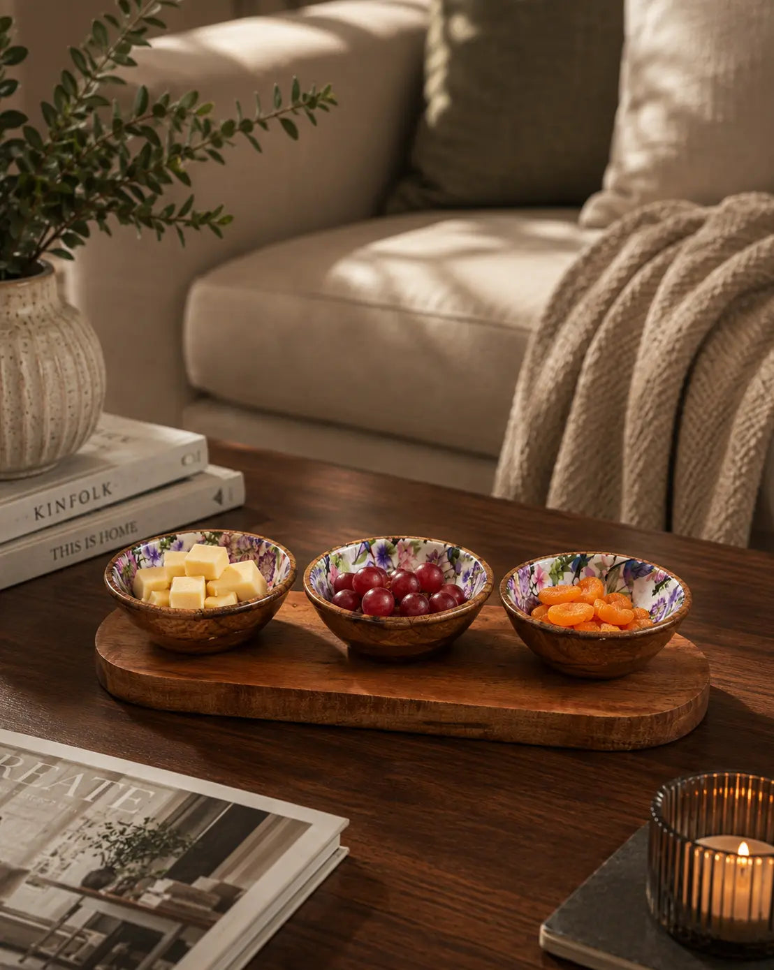Zuri 3-Bowl Snack Platter - Mango Wood