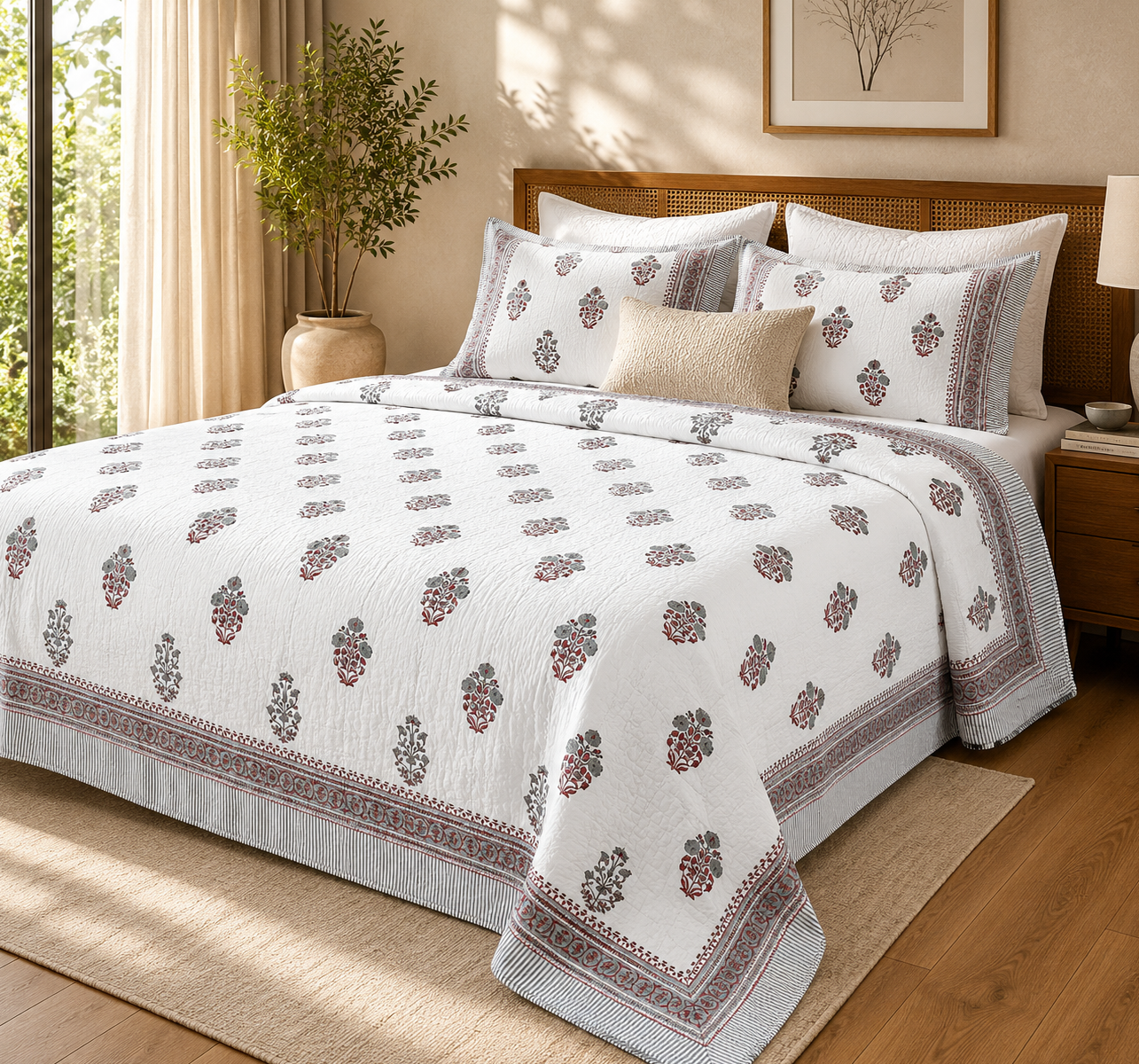Slate Poppy Reversible AC Quilt - Mulmul - King