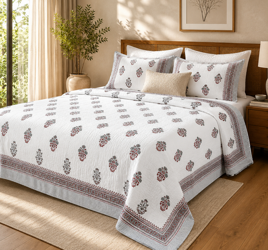 Slate Poppy Reversible AC Quilt - Mulmul - King