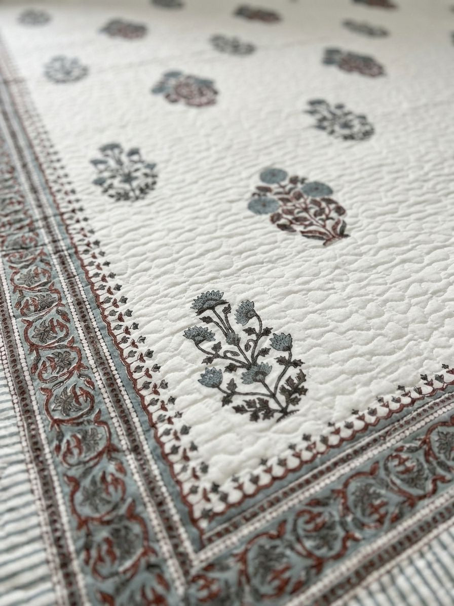Slate Poppy Reversible AC Quilt - Mulmul - King