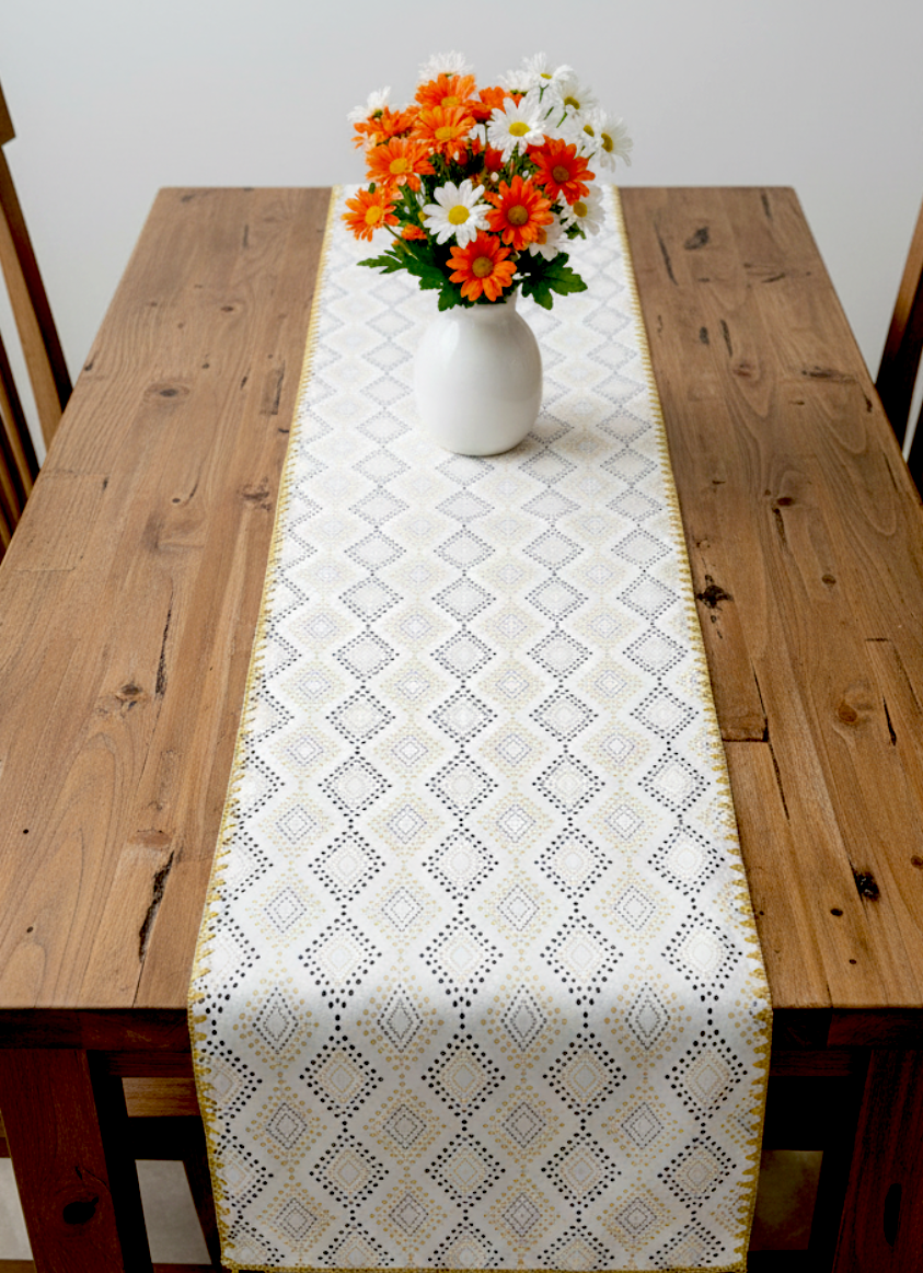Aura Alabaster Reversible Table Runner - 6 Seater