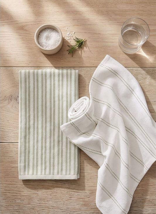 Sage & Ivory Linear Hand Towel - Set of 2 top view