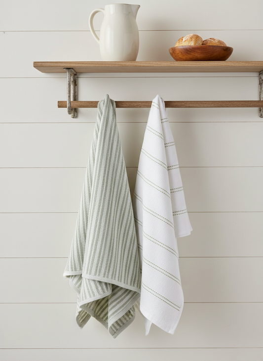 Sage & Ivory Linear Hand Towel - Set of 2 hanging