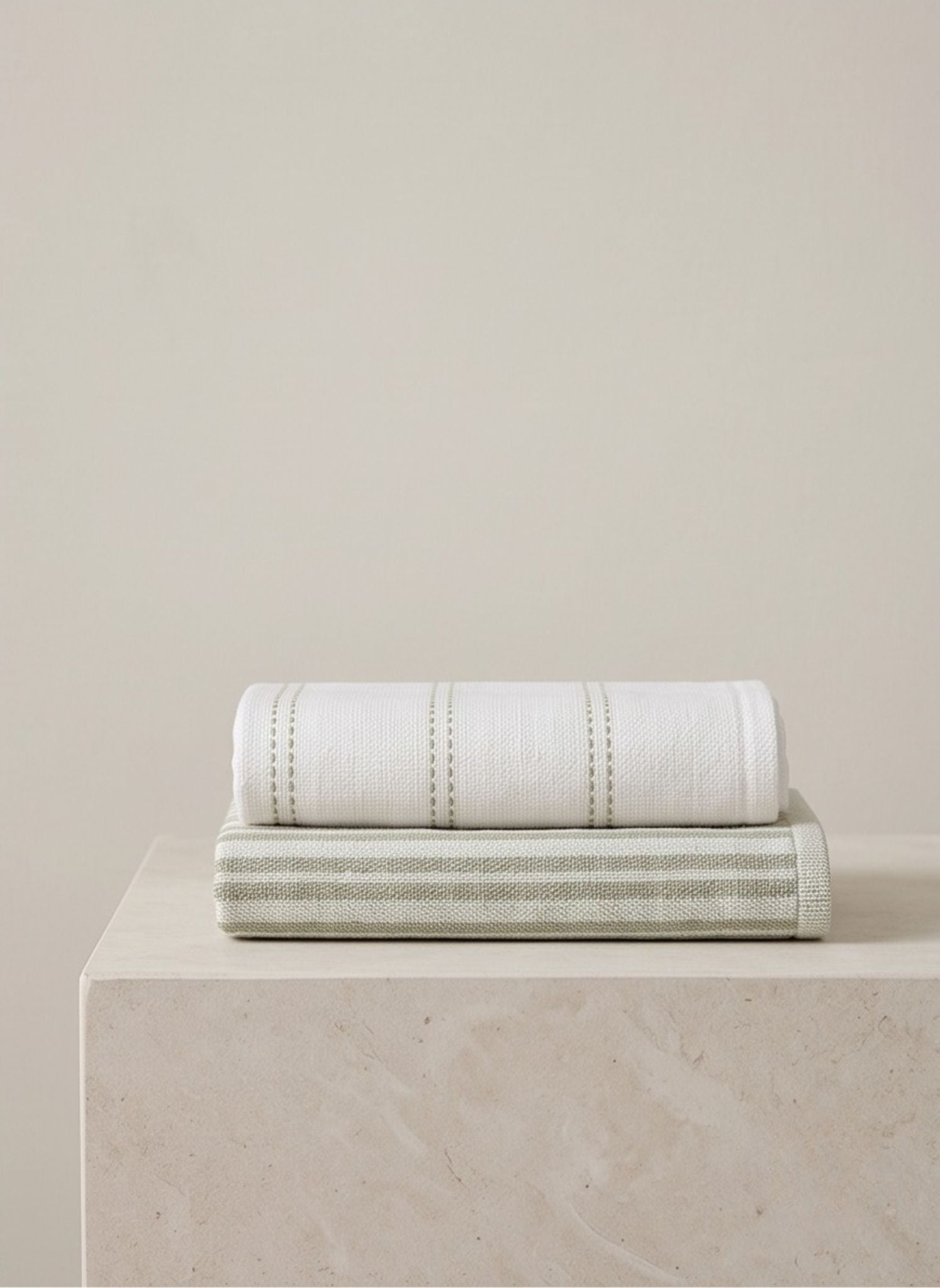 Sage & Ivory Linear Hand Towel - Set of 2 folded