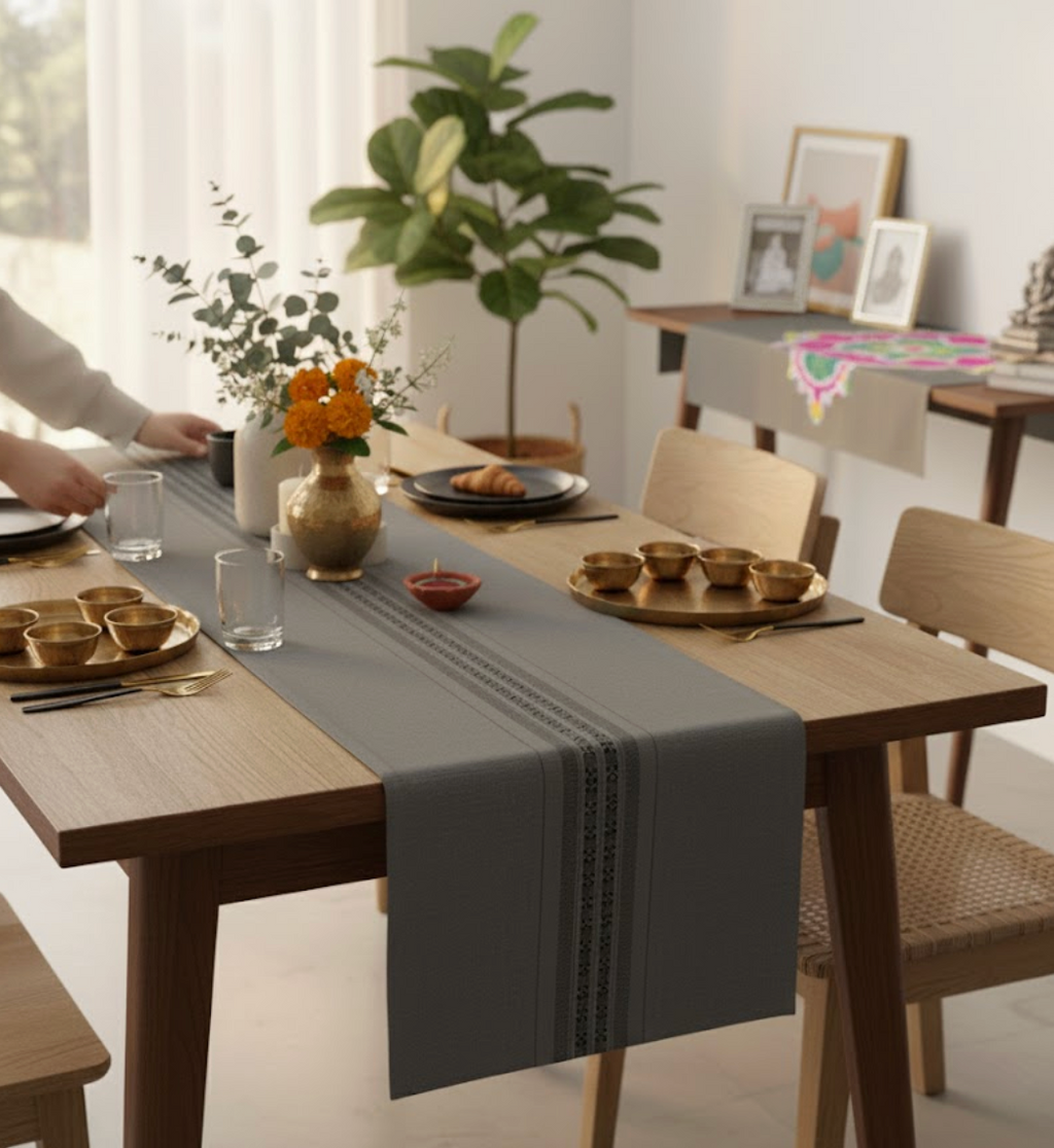 Midnight Slate Embroidered Table Runner - Premium Home Decor by Moraari
