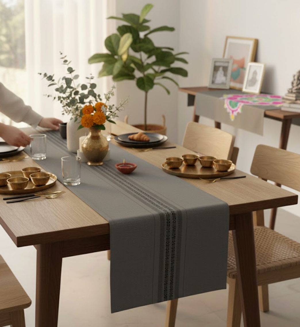 Midnight Slate Embroidered Table Runner - Premium Home Decor by Moraari