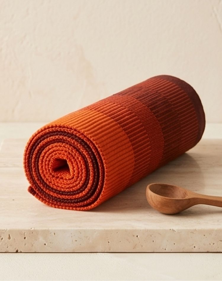 Terracotta Stripe 6 Seater Table Runner - Rolled Up