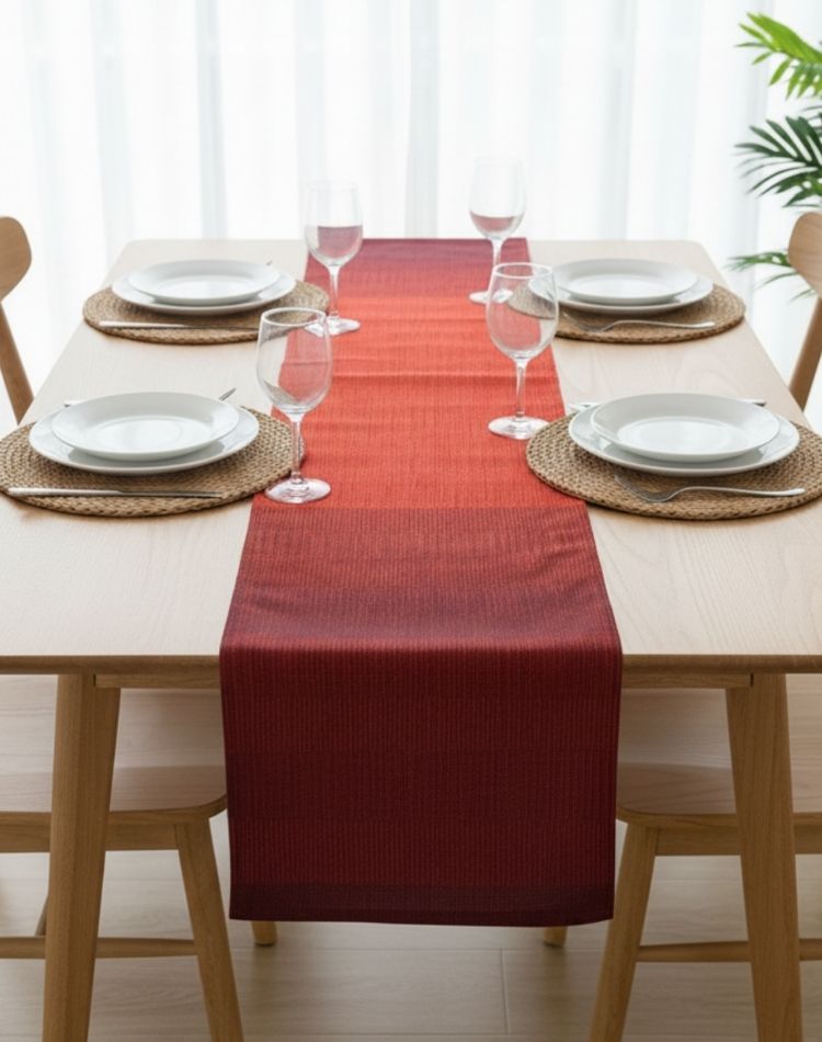 Terracotta Stripe 6 Seater Table Runner - Front View