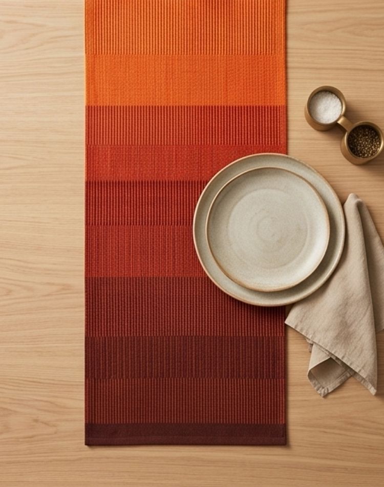 Terracotta Stripe 6 Seater Table Runner - Top View
