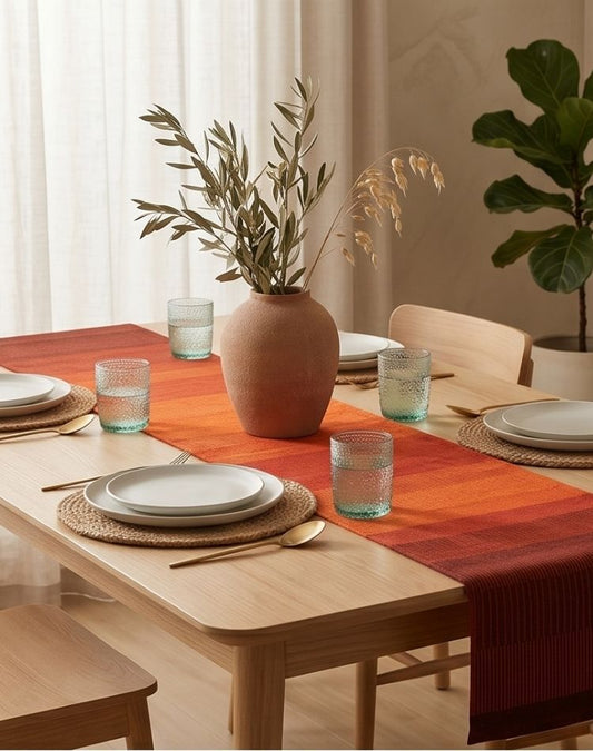 Terracotta Stripe 6 Seater Table Runner - Lifestyle View