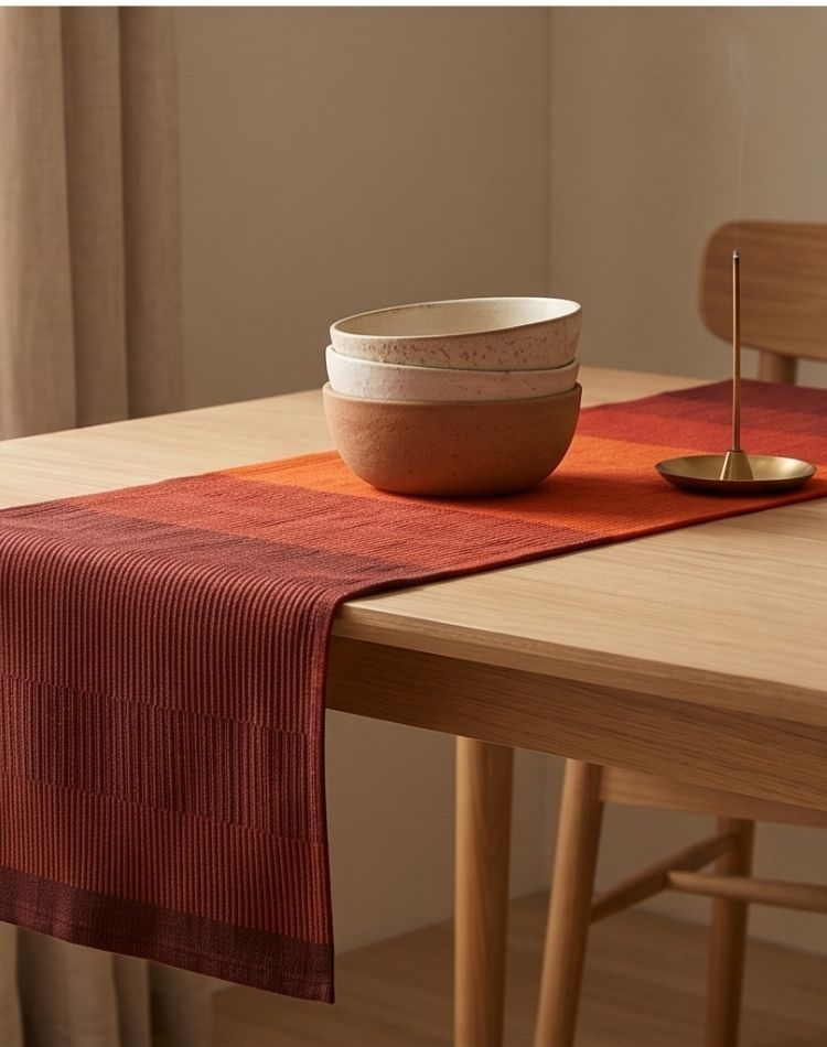 Terracotta Stripe 6 Seater Table Runner - side View