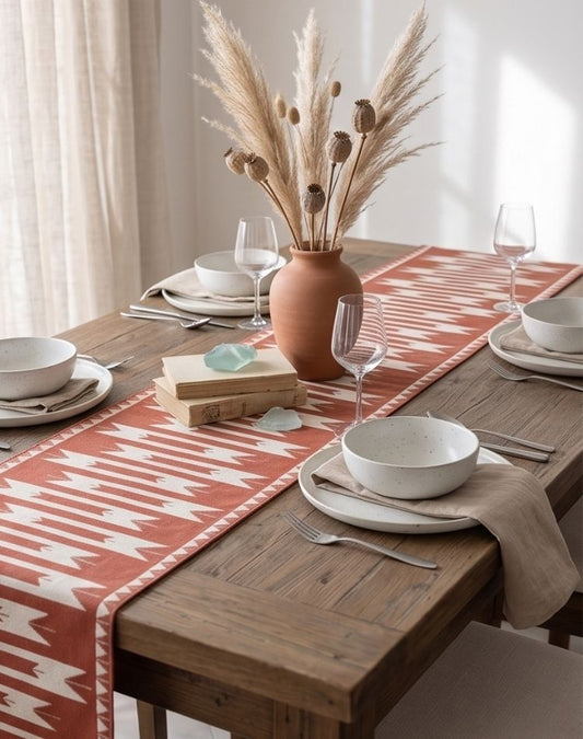 Terracotta Tribal Tassel Runner side view