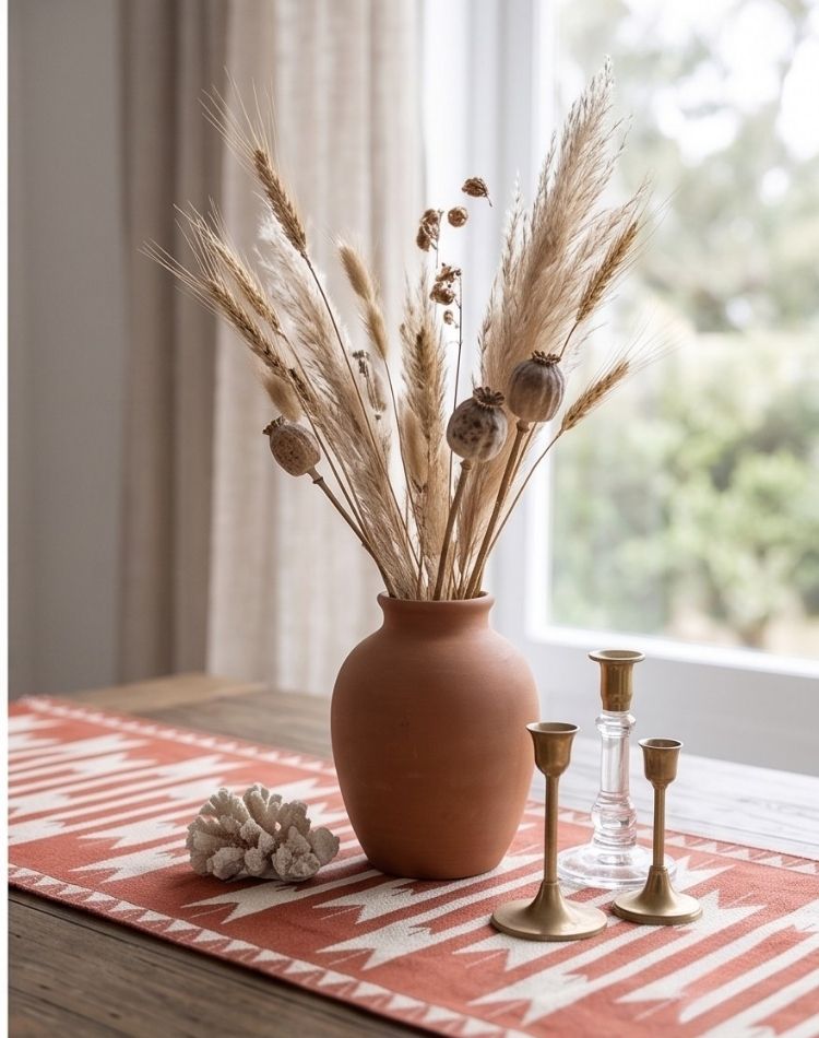 Terracotta Tribal Tassel Runner side view 2
