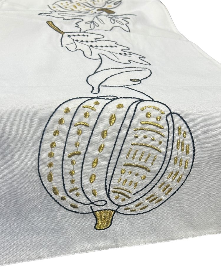 Gold Pumpkin Embroidered Table Runner - 6 Seater