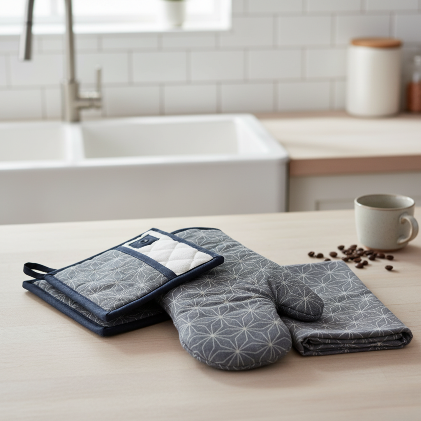 Nakshatra Silver Oven Mitt, Pot Holder and Kitchen Towel Trio