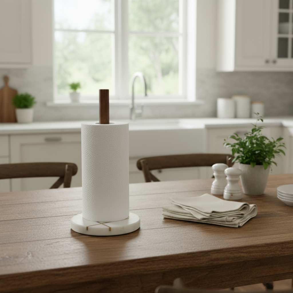 Stambha Marble & Wood Paper Towel Holder - Premium Home Decor by Moraari