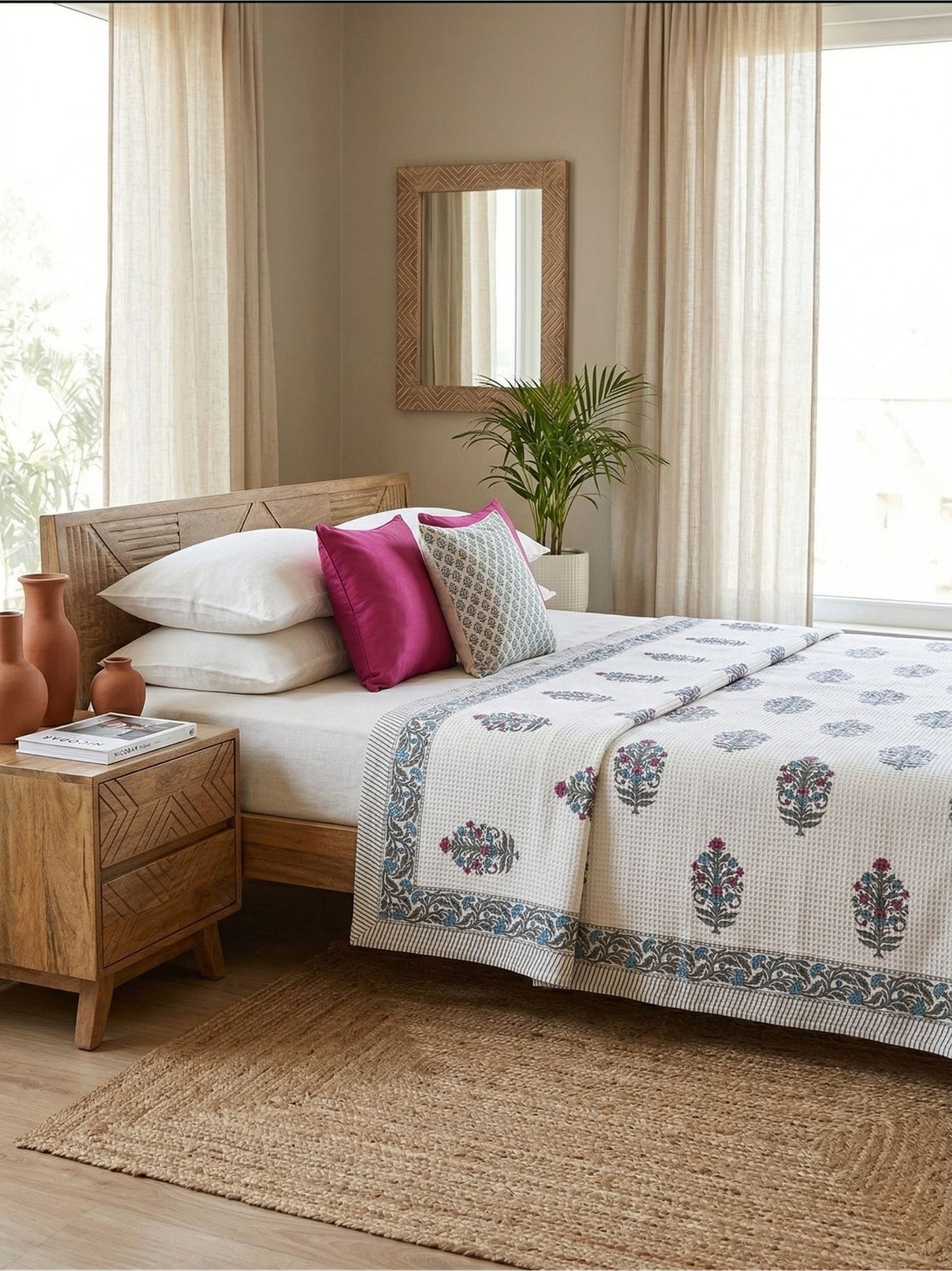 Blush Cotton Waffle Bedcover