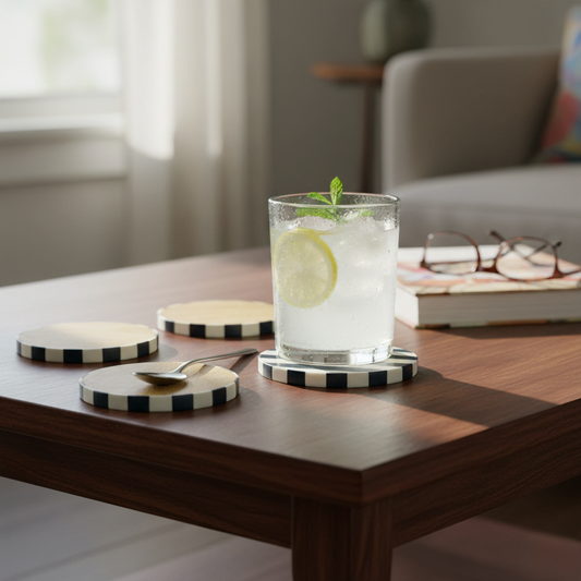Kashi Checkmate Mango Wood Coasters - Set of 4 - Premium Home Decor by Moraari