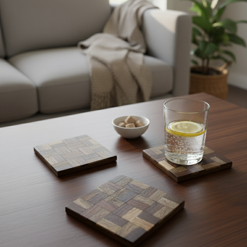 Checkerwood Mango Wood Coasters - Set of 4 - Premium Home Decor by Moraari