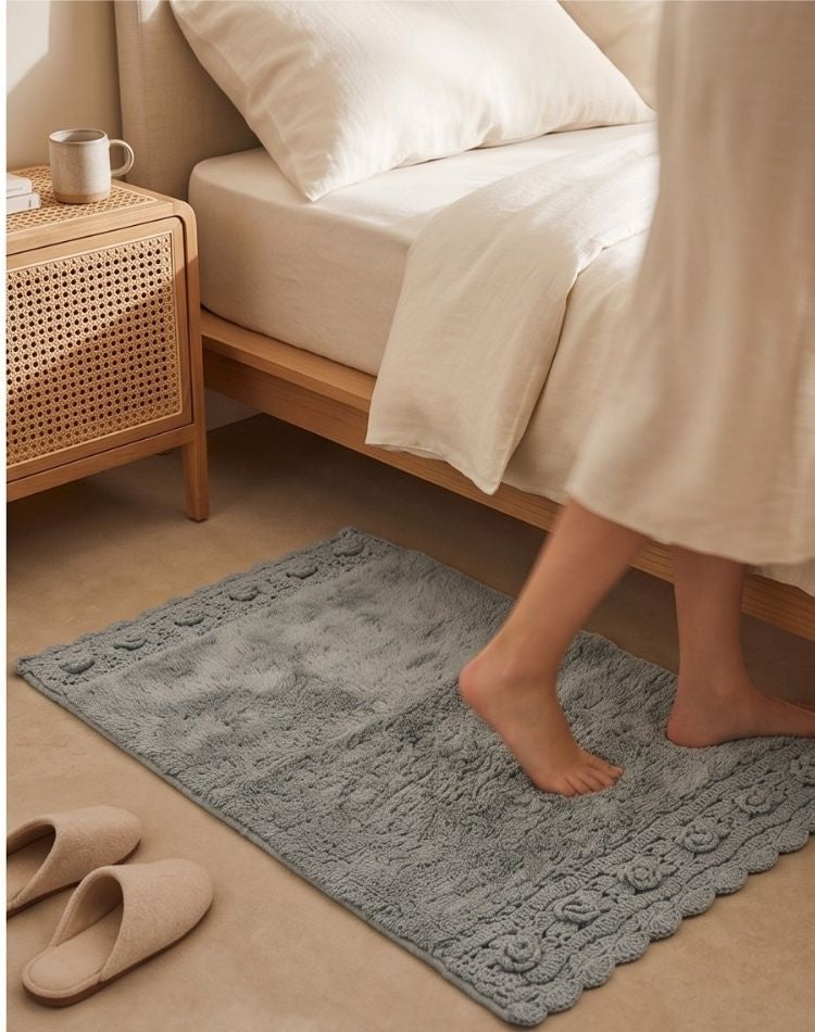 Grey Crochet Cotton Rug - Machine Washable