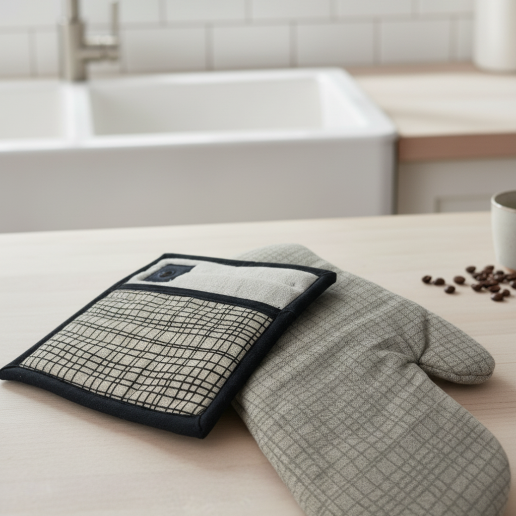 Kosh Grid Oven Mitt & Pot Holder Set - Premium Home Decor by Moraari