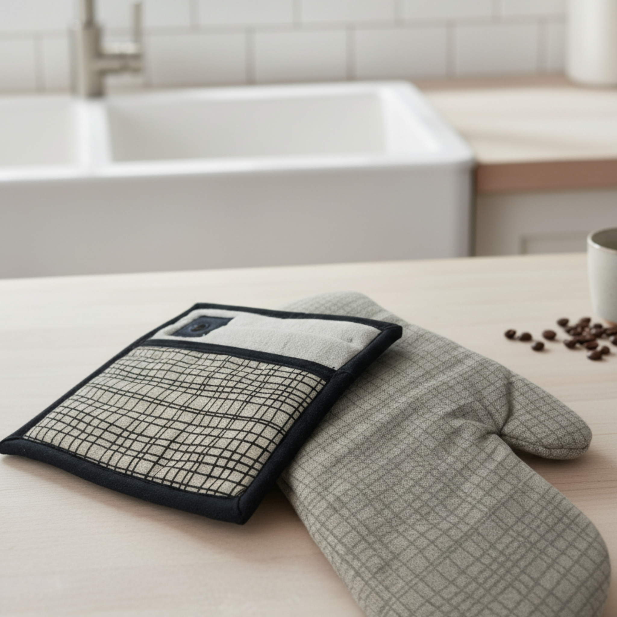 Kosh Grid Oven Mitt & Pot Holder Set - Premium Home Decor by Moraari