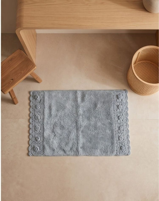 Grey Crochet Cotton Rug - Machine Washable