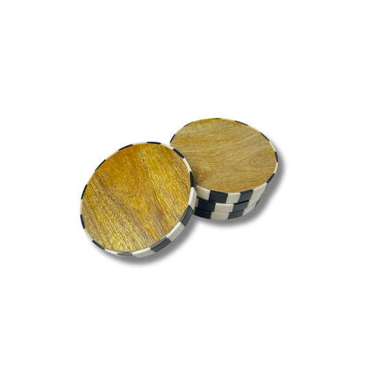Kashi Checkmate Mango Wood Coasters - Set of 4 - Premium Home Decor by Moraari