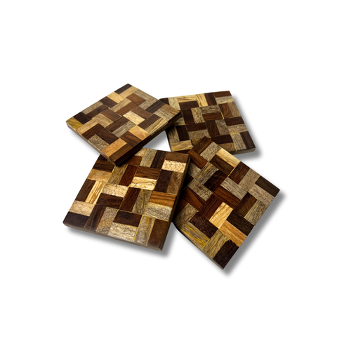 Checkerwood Mango Wood Coasters - Set of 4 - Premium Home Decor by Moraari