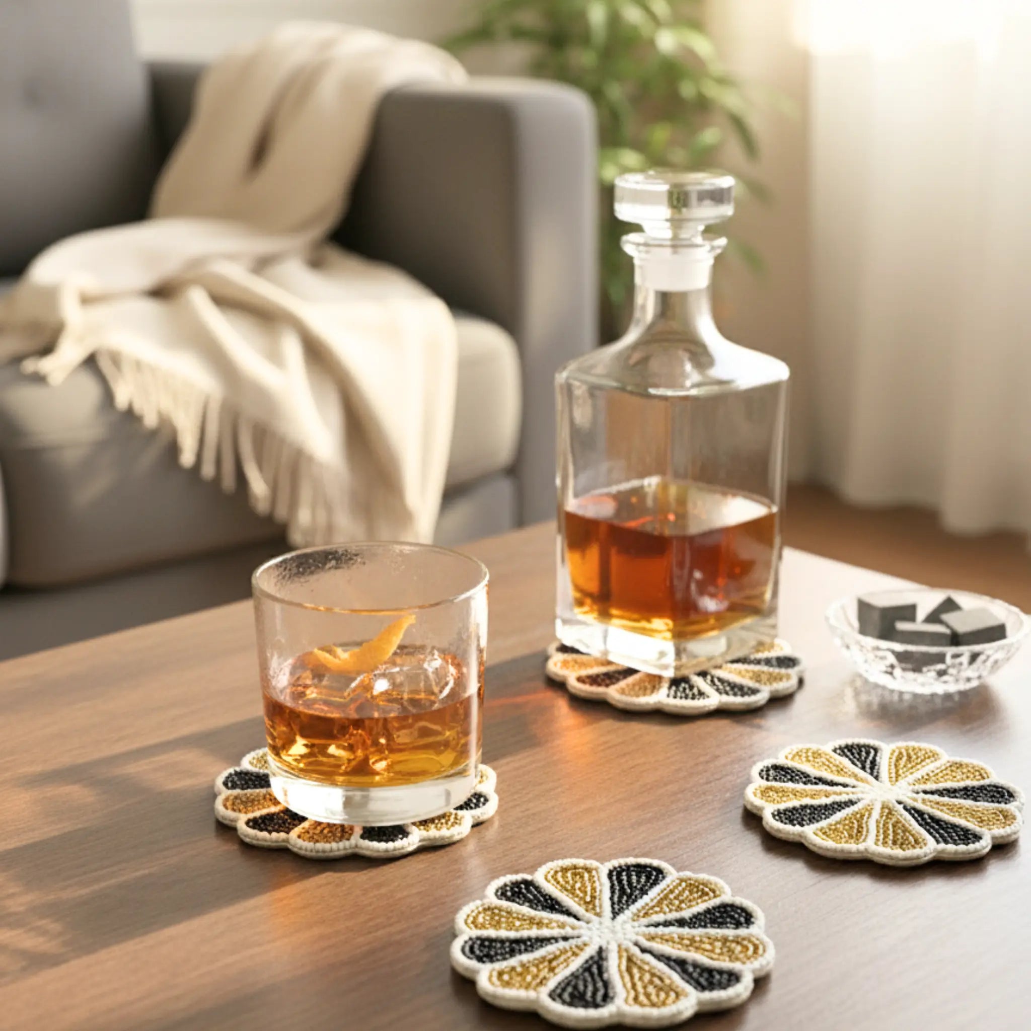 Zari-Pushpa Beaded Coasters - Set of 4