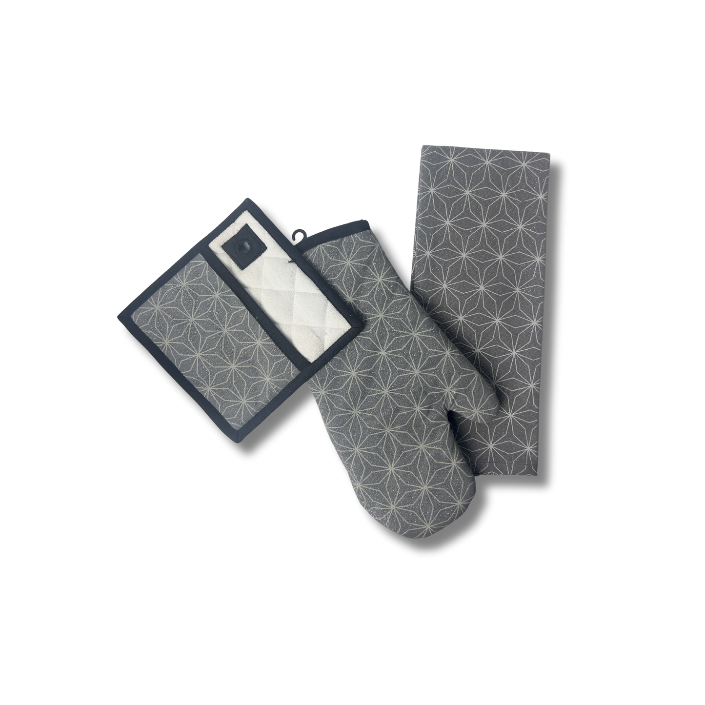 Nakshatra Silver Oven Mitt, Pot Holder and Kitchen Towel Trio