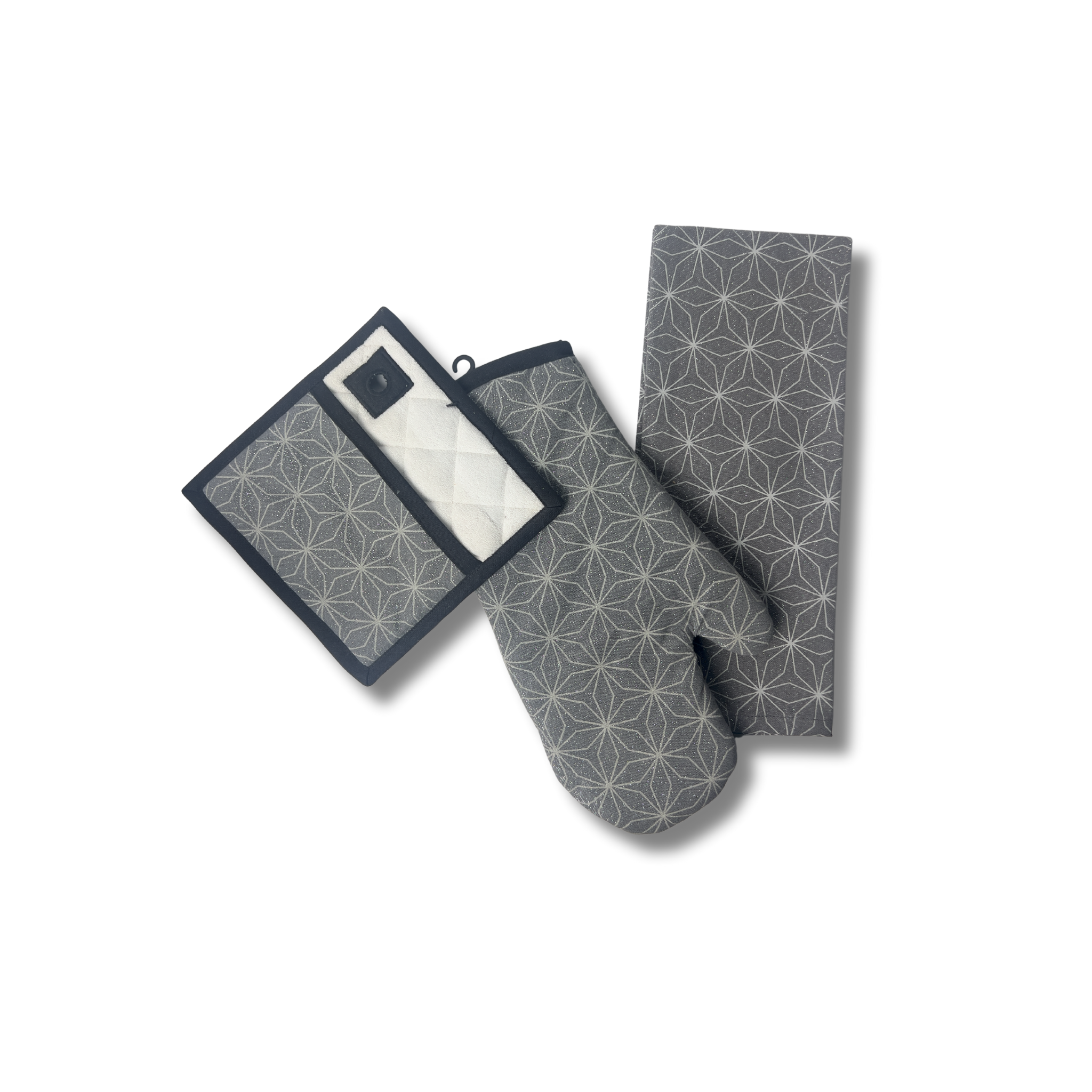 Nakshatra Silver Oven Mitt, Pot Holder and Kitchen Towel Trio - Premium Home Decor by Moraari