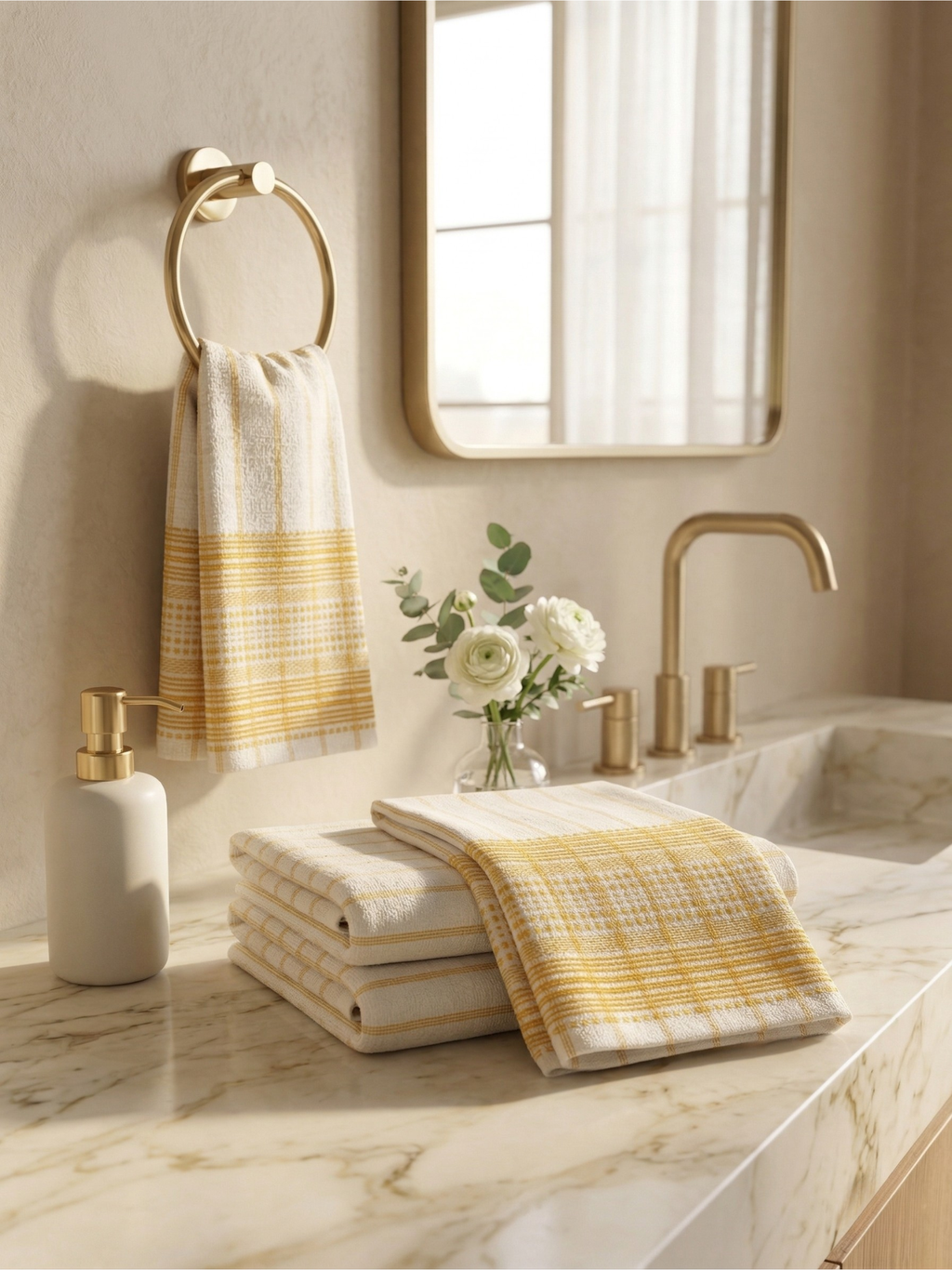 Saffron Stripe Hand Towels - Set of 2 - Premium Home Decor by Moraari