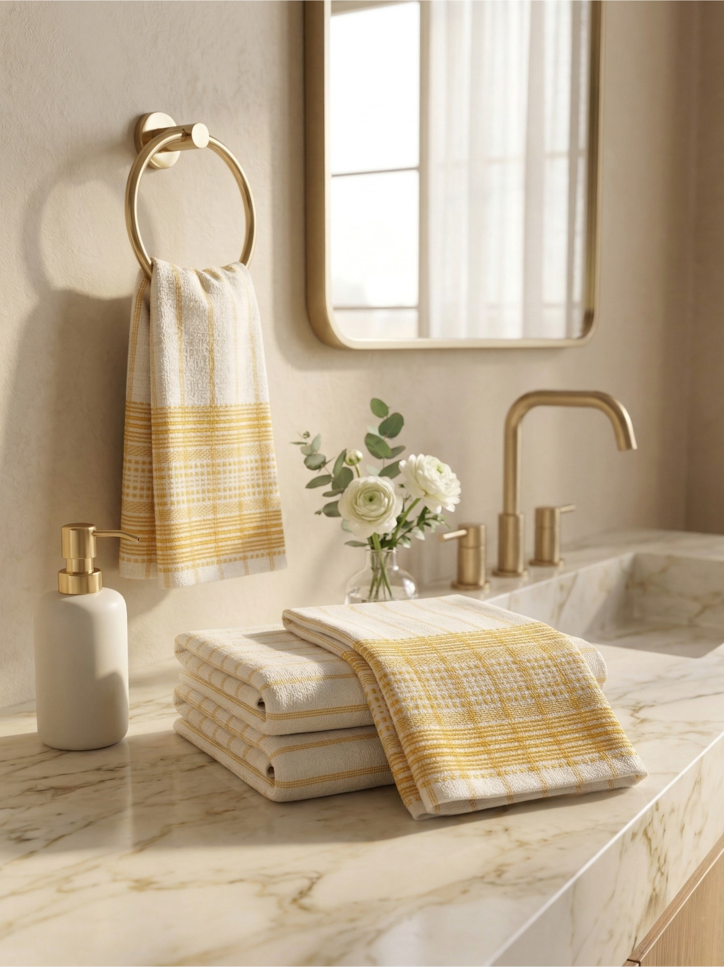 Saffron Stripe Hand Towels - Set of 2 - Premium Home Decor by Moraari
