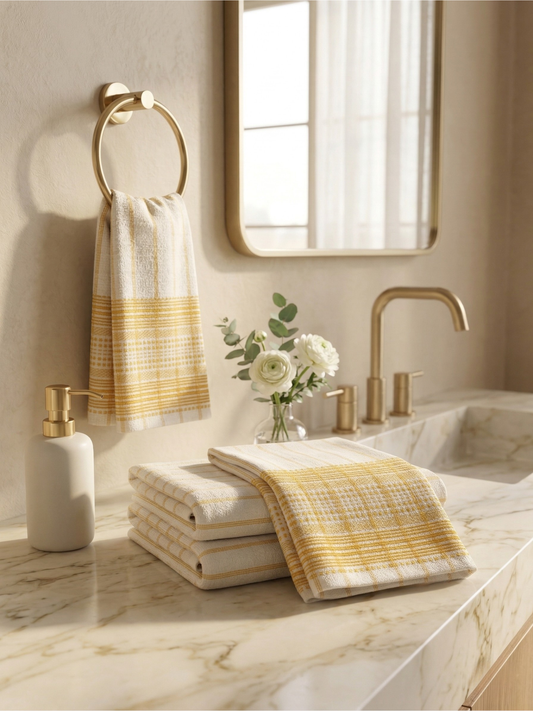 Saffron Stripe Hand Towels - Set of 2 - Premium Home Decor by Moraari