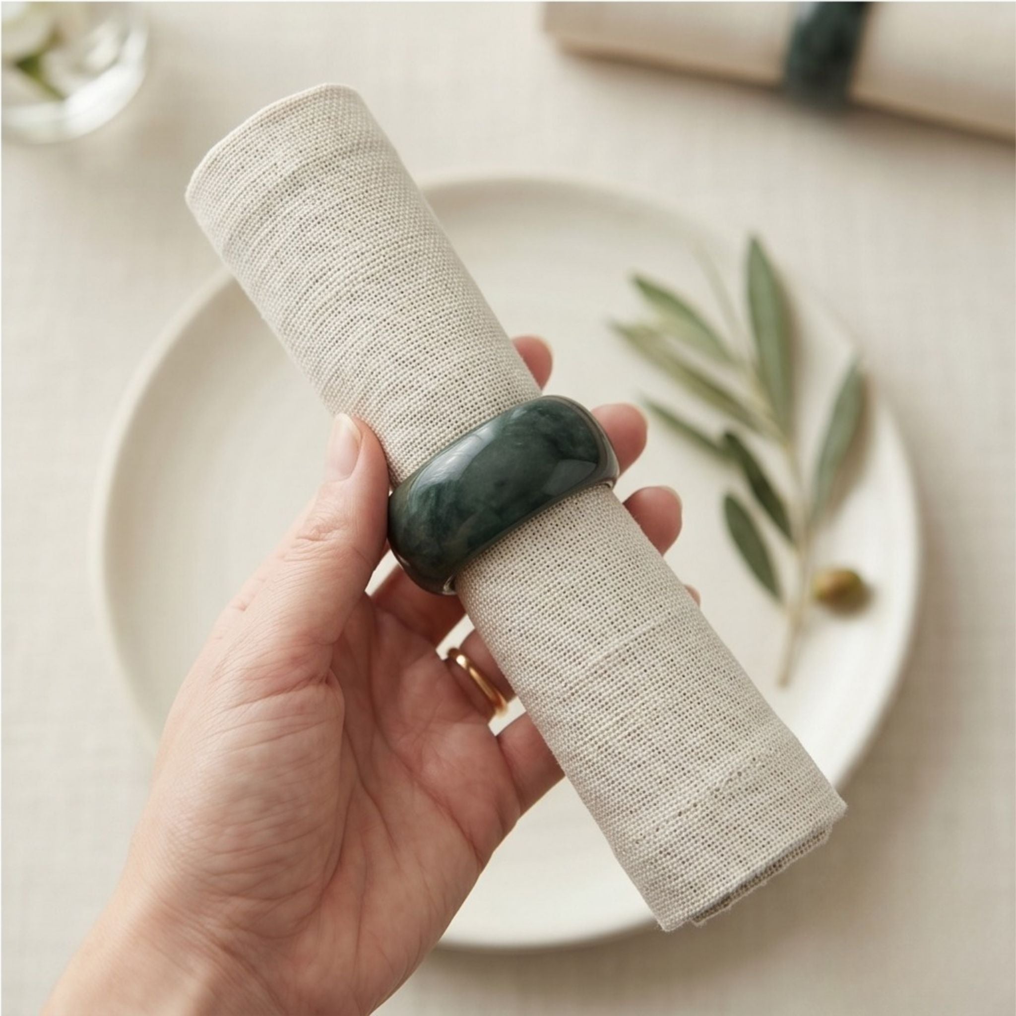 Emerald Jade Napkin Rings - Set of 4