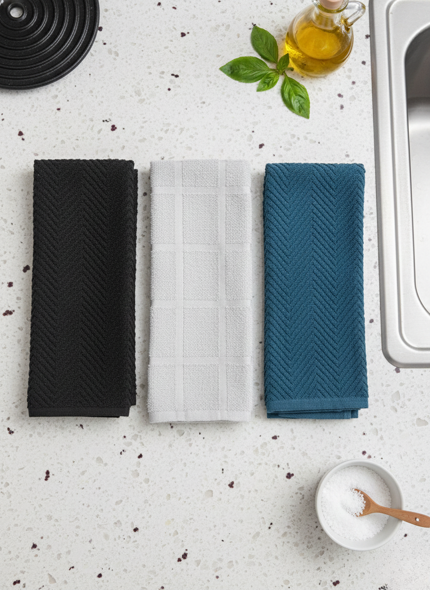 Midnight & Azure Chevron Kitchen Towel - Set of 3 - Premium Home Decor by Moraari