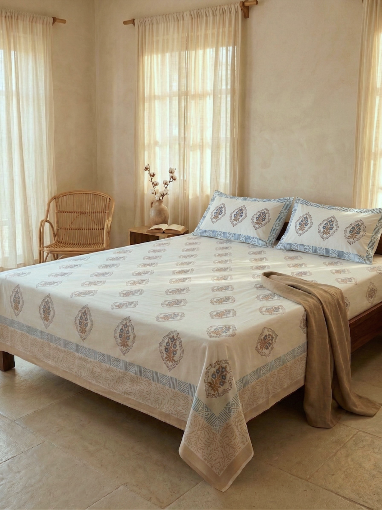 Neel Bageecha Cotton Percale Bedsheet - Premium Home Decor by Moraari