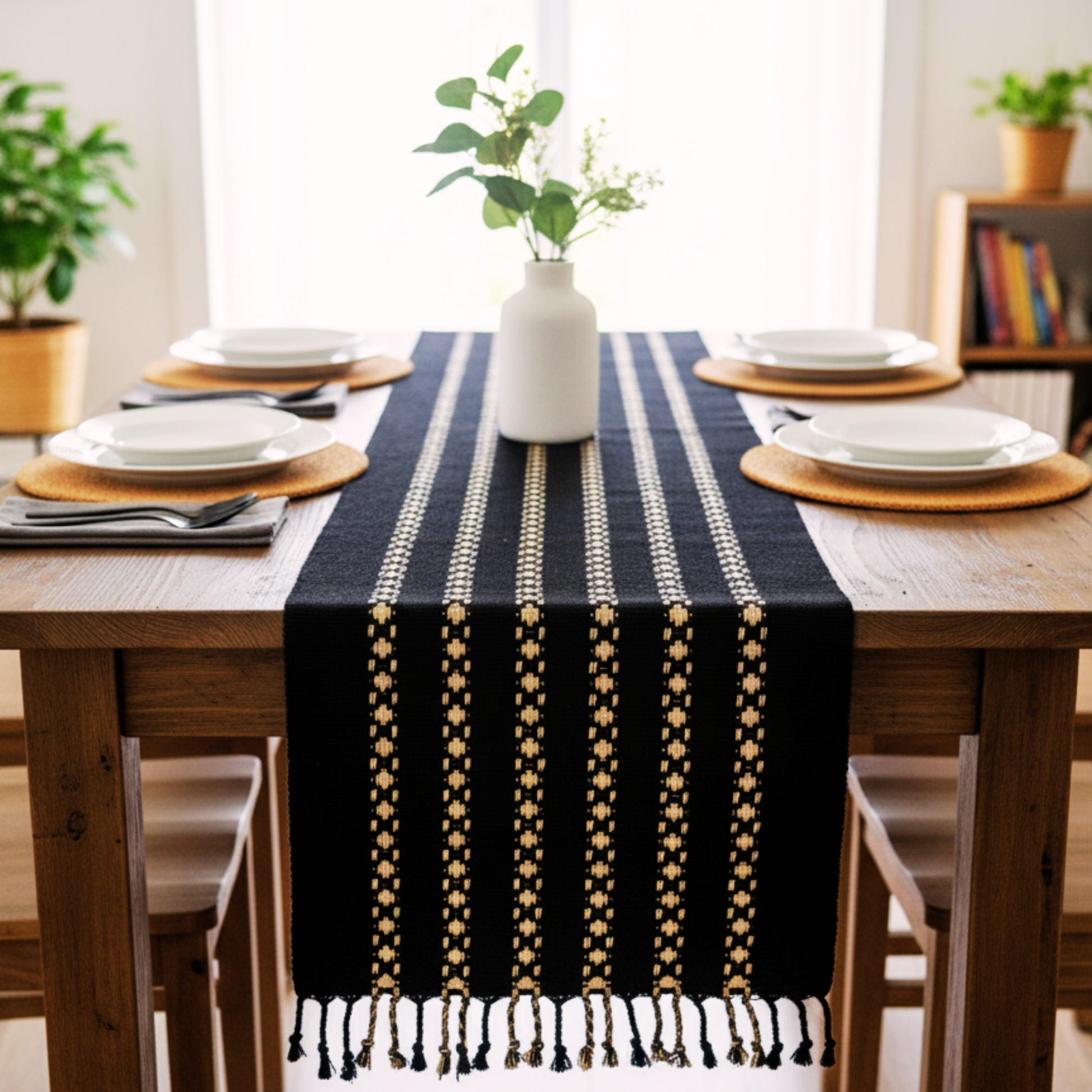 Swarna-Kala Tassel 6 Seater Table Runner - Premium Home Decor by Moraari