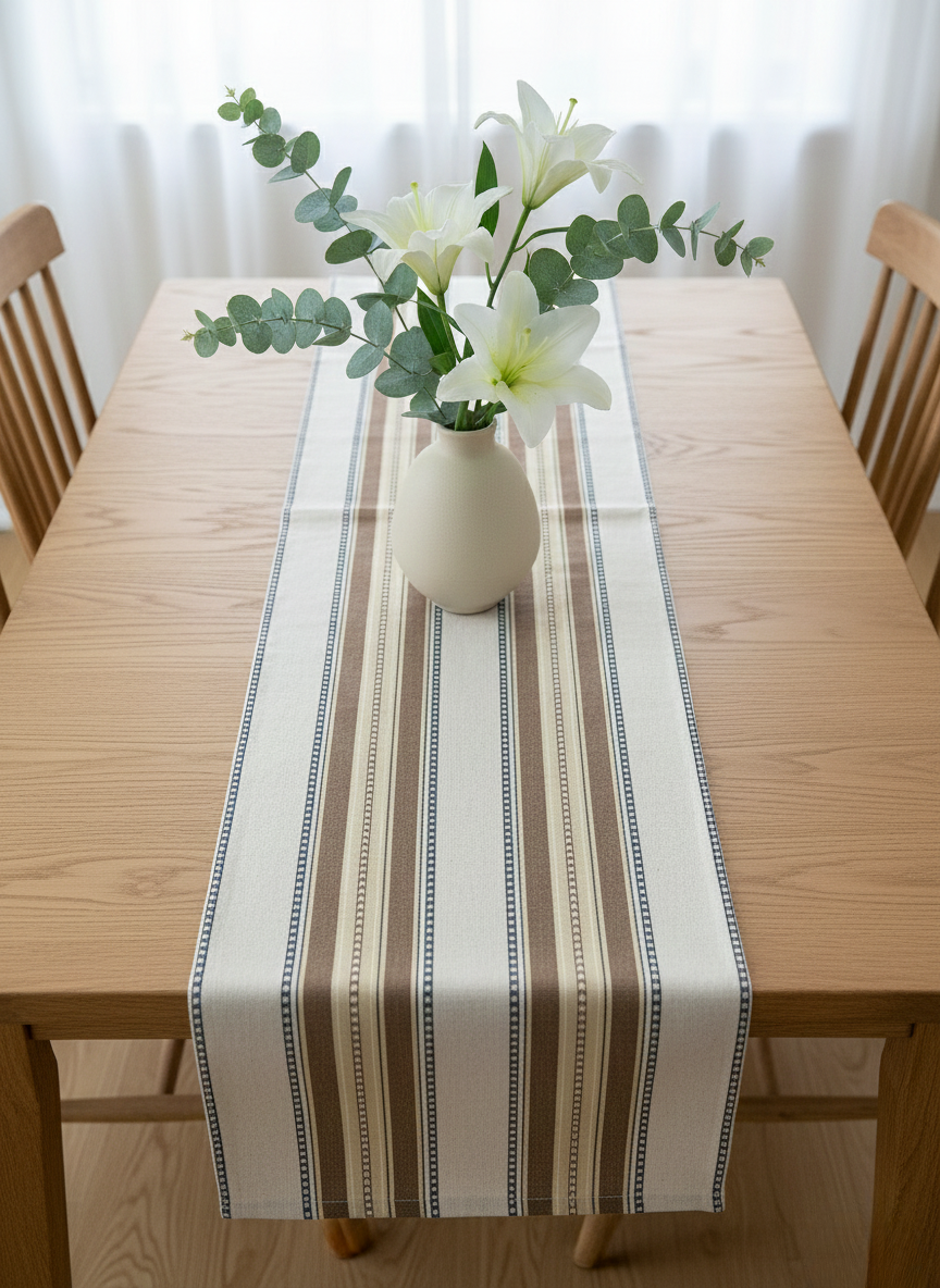 Sandstone Striped Table Runner - Premium Home Decor by Moraari