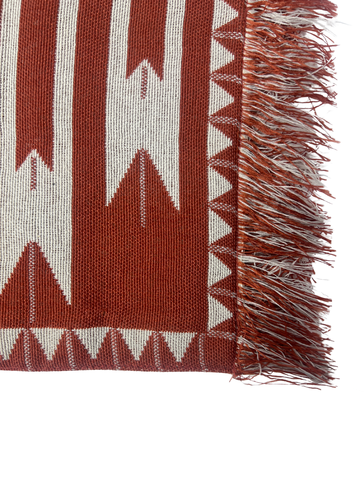 Terracotta Tribal Tassel Runner - close up