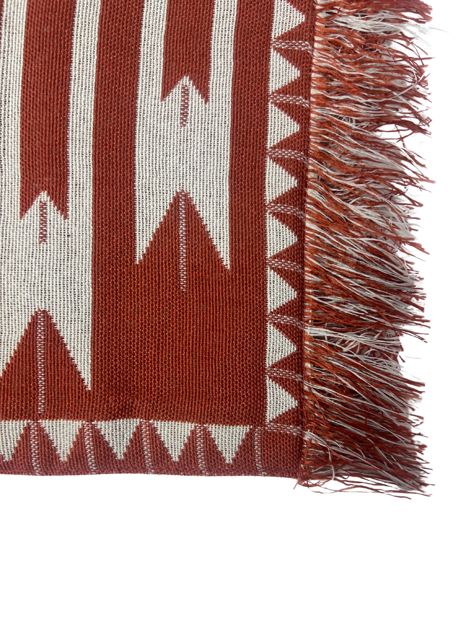 Terracotta Tribal Tassel Runner - close up